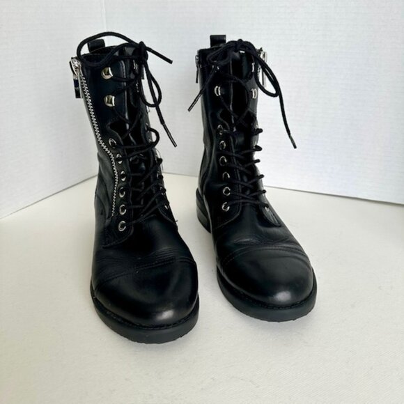 Marc Fisher Black leather Lace up Ulinn Combat Boots Women's Size 7M - Picture 1 of 7